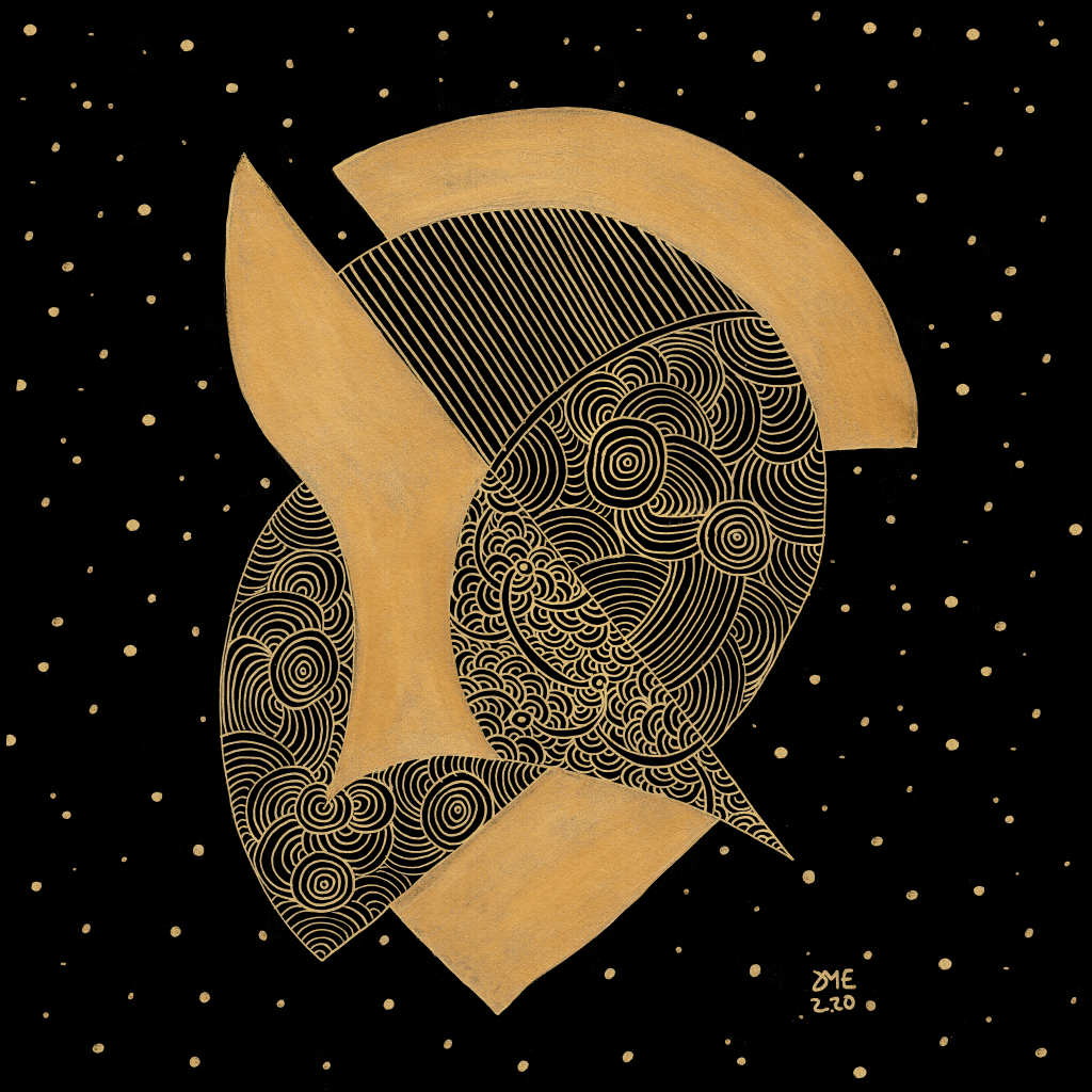 fine art abstract painting in gold and white