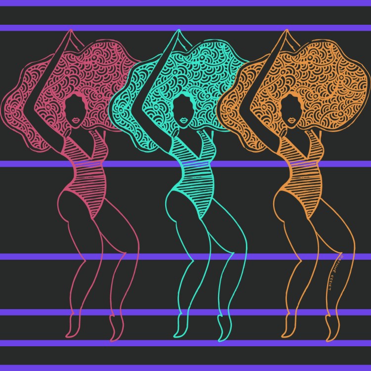 illustration of a 3 black woman with an afro hair dancing