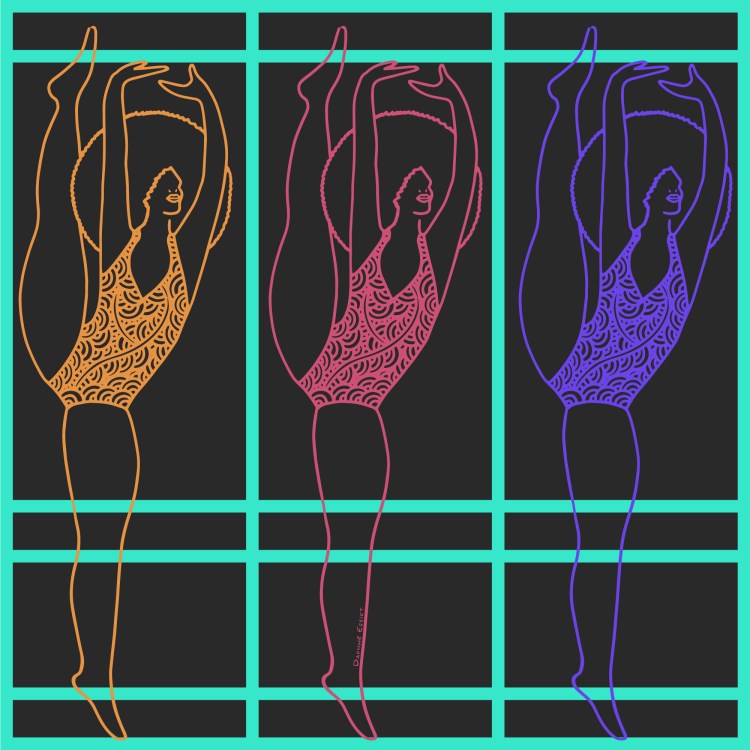 illustration of a 3 black woman with an afro hair dancing