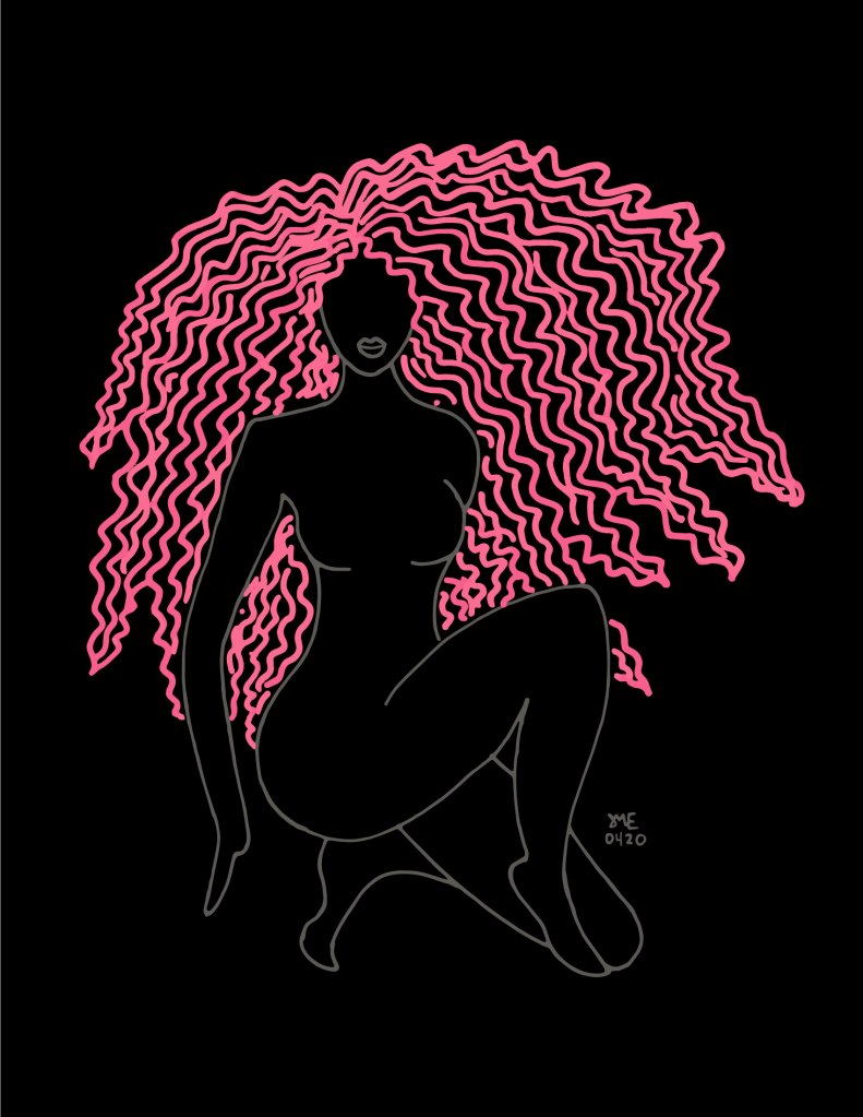 illustration of woman on one knee with red long hair