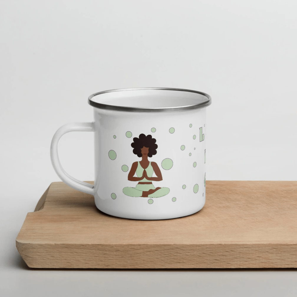 black yogi illustration on a cup
